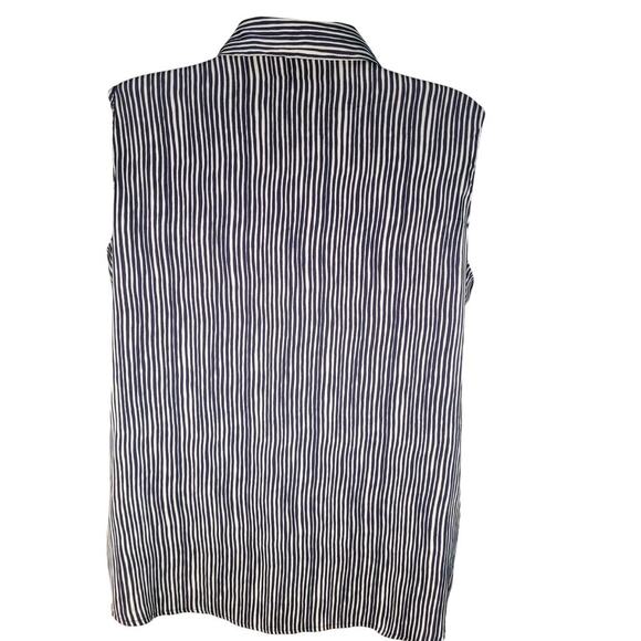 Jones New York Navy/Silver Stripe Sleeveless Blouse Button Up Sz M - Picture 3 of 6